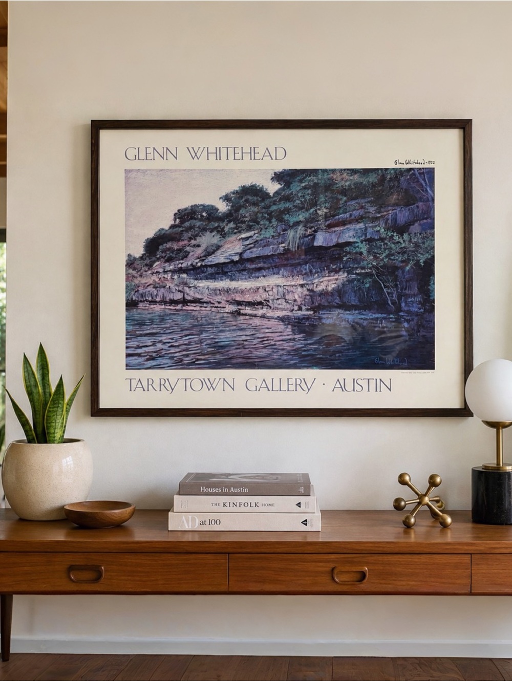 Glenn Whitehead Signed 1992 Limestone Ledge Lake Austin Texas Art Poster